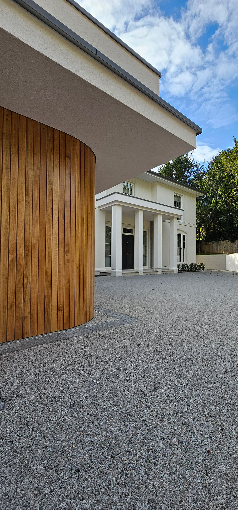 curved sliding timber solid oak garage door