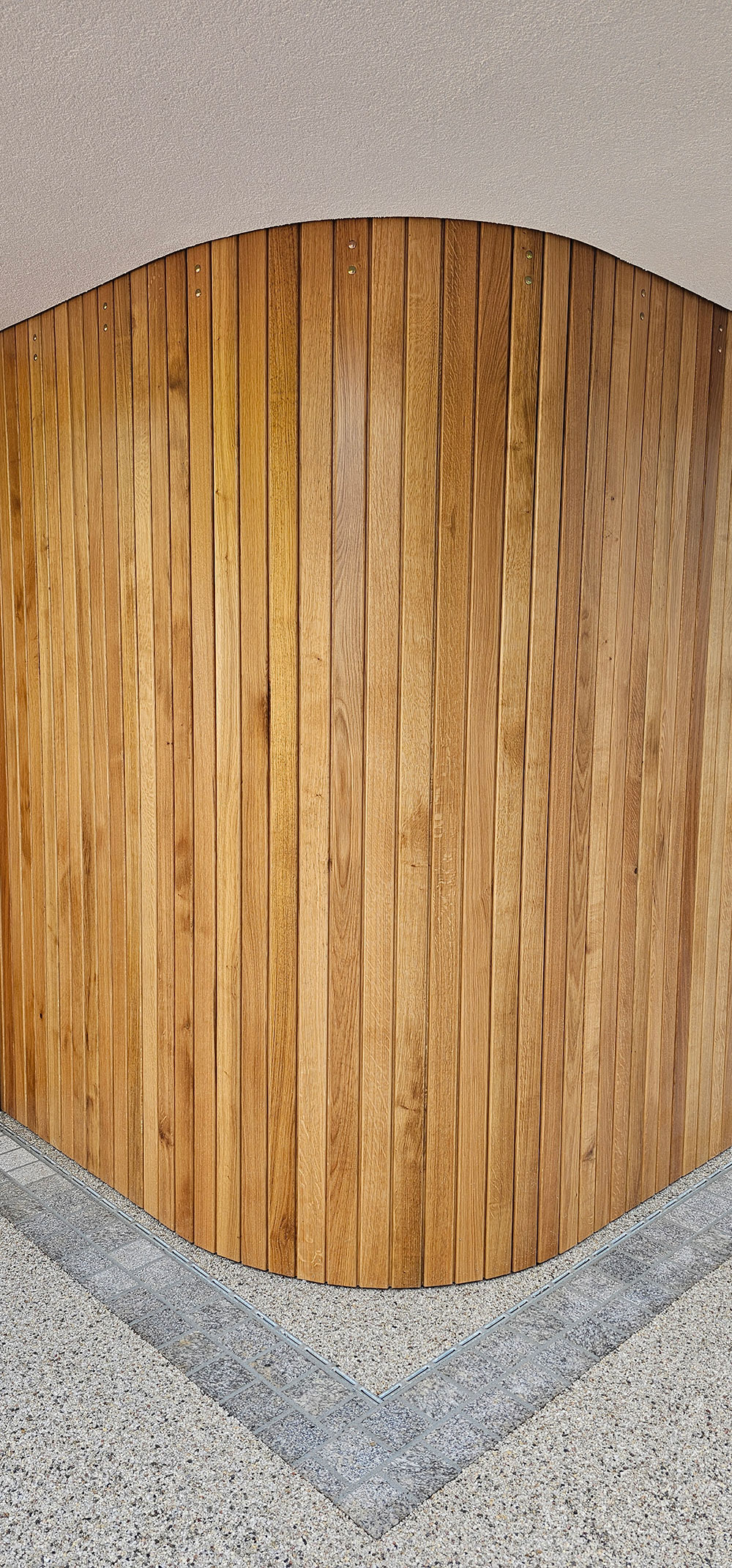 curved sliding timber solid oak garage door