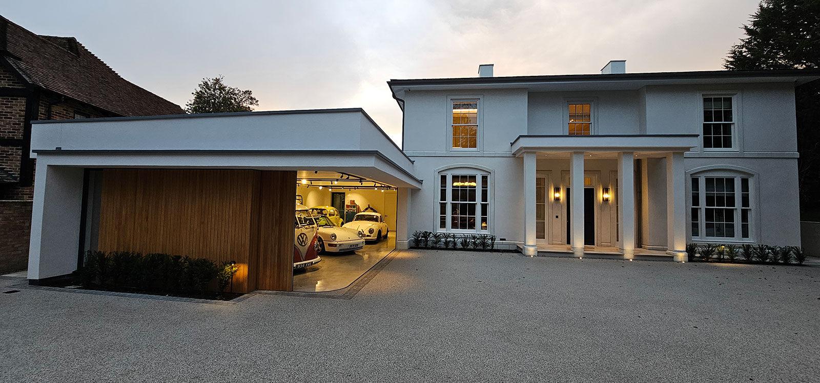 curved sliding timber solid oak garage door