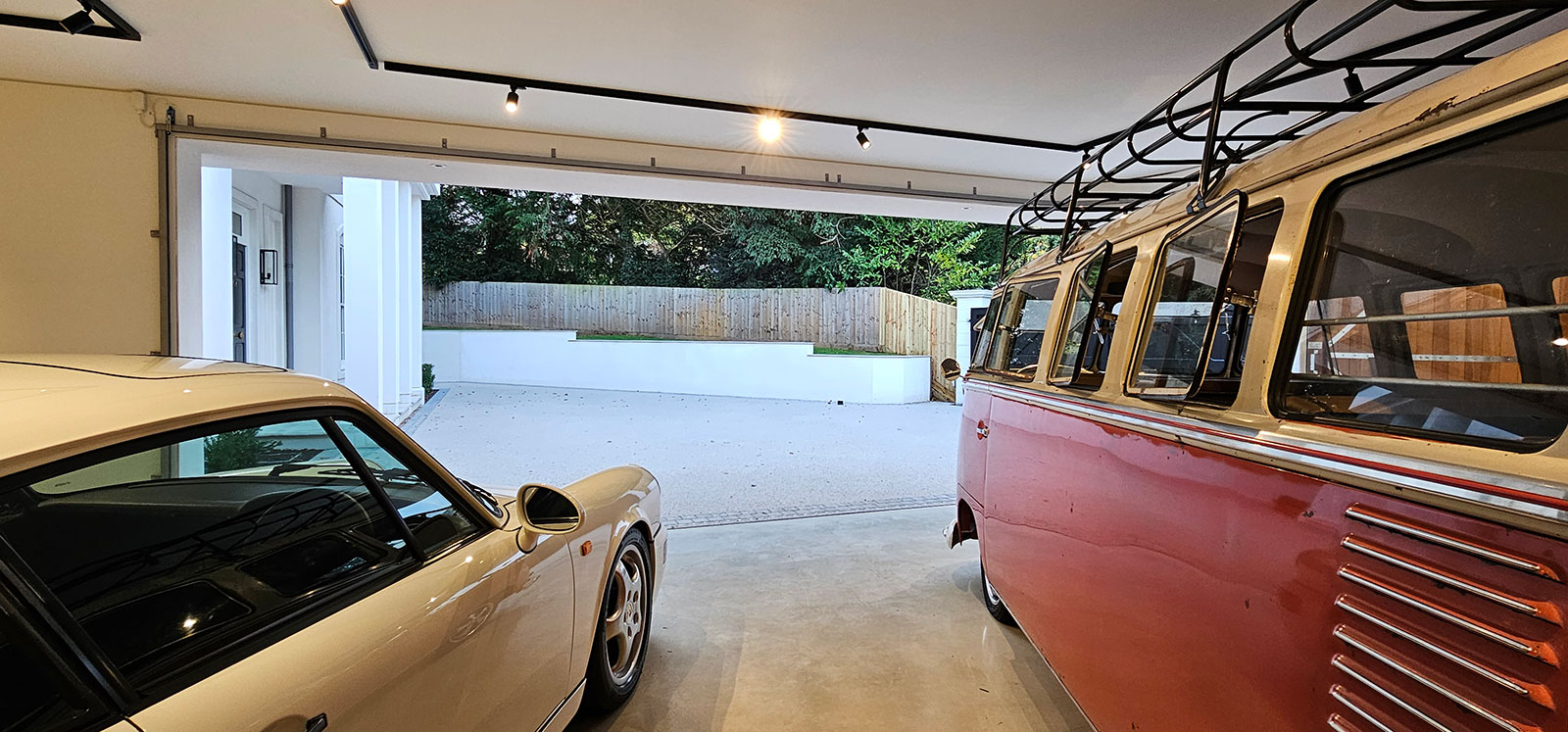curved sliding timber solid oak garage door