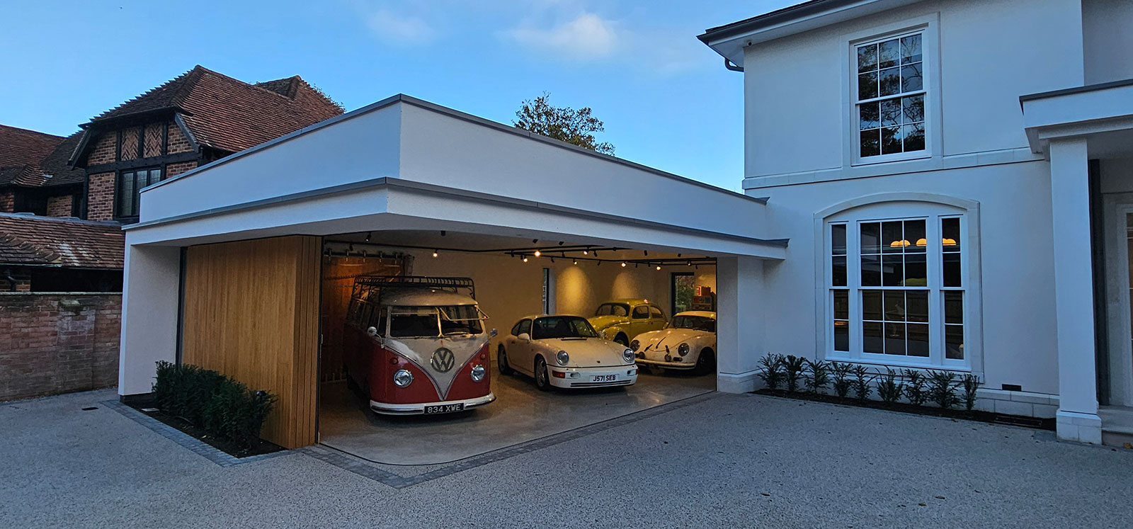 curved sliding timber solid oak garage door